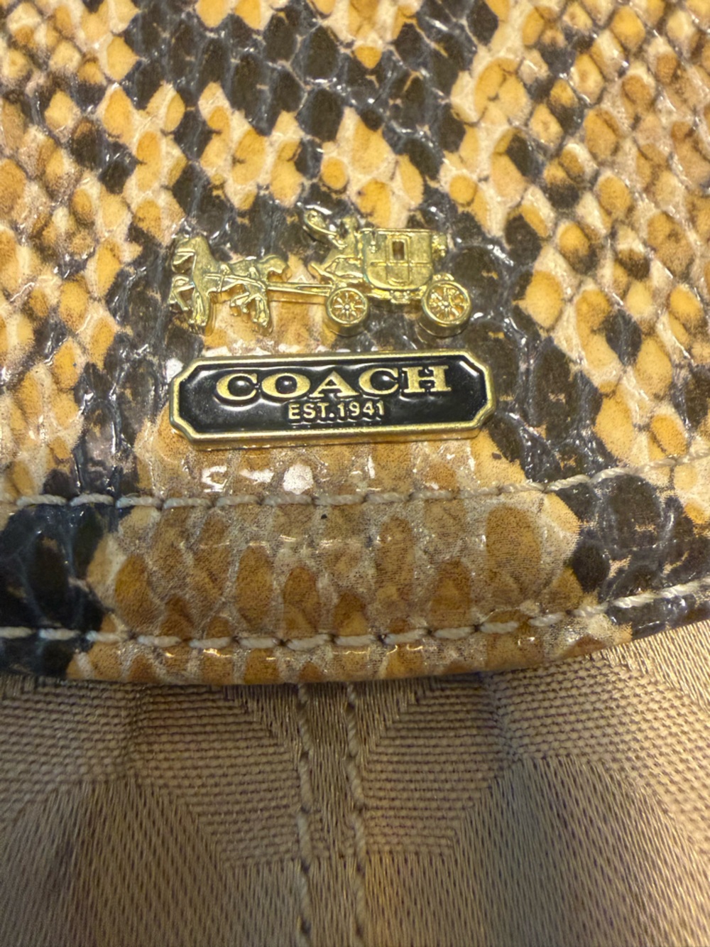 Coach Tan Black Python Snake-Print Signature Wallet - Picture 3 of 9